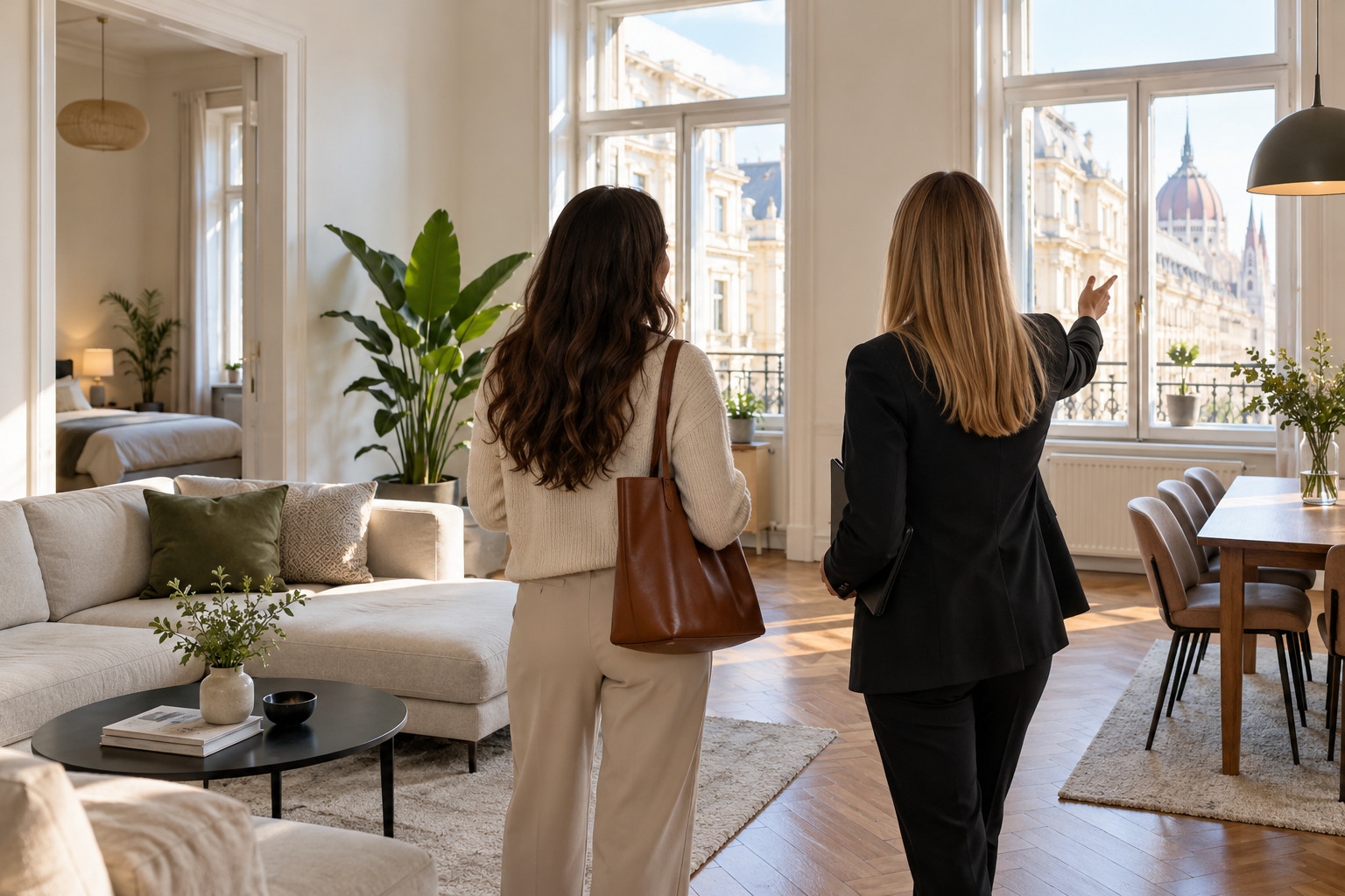 Viewing a Budapest apartment with a local property professional